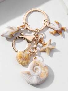 1 件男女通用金属贝壳钥匙扣 DIY 海星贝壳吊坠时尚精致包饰沙滩包沙滩配件度假背包装饰钥匙扣适用于包包汽车配件女士