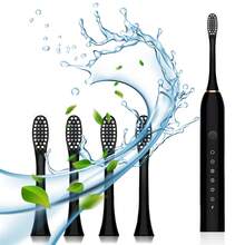 Electric Toothbrush With 4 Brush Heads, Rechargeable Electric Brush, Water Toothbrush For Teeth Cleaning And Gum Health - Black-1 - 查看 1