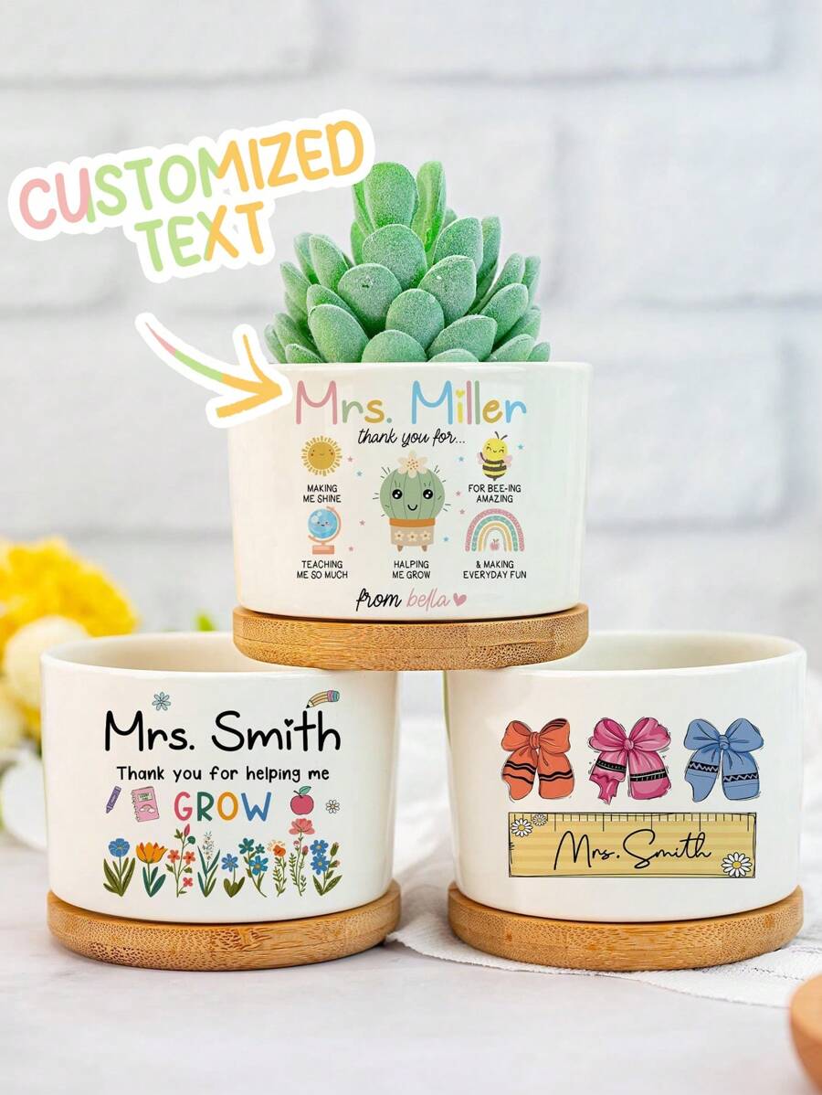 Ollas de plantas suculentas personalizadas con nombre y cita, regalos de fin de año escolar, bandeja de madera reflexiva, decoración de mesa, regalo para maestros, obsequios para maestras, agradecimiento a maestra, macetas con plantas, ollas succulentos, recuerdos para profesores, adornos para amantes de las plantas y regalos para fin del año, de vuelta a la escuela, ayudame a crecer, plantas para madres