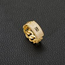 Hip Hop Rapper 5A+ CZ Stone Paved Bling Ice Out Cuban Chain Logo Finger Rings For Men Jewelry Golden Color Drop Shipping - 金色 - 查看 1