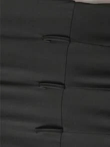 女式高腰 V 领阔腿连体裤，配不对称设计和腰带 - 黑色 - 查看 9