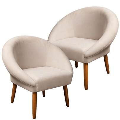 MOBLAN DECOR Jogo 2 Poltronas Estofada para Sala de Espera Resistente Tecido Veludo Macia Pés de Madeira