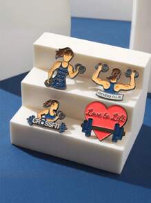 4 件装欧美创意健身女孩杠铃举重运动器材设计金属珐琅别针办公室配饰衬衫夹克珠宝圣诞节万圣节衣服别针趣味可爱教师礼物 - A - 查看 3