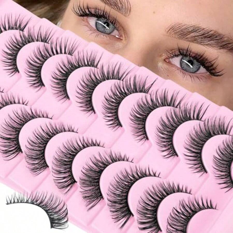 M10 Pairs Wispy False Eyelashes With Clear Band 14MM Fluffy Cat Eye Lashes Natural Look 3D MinkStyle Strip Lashes Lightweight Fake Eyelashes For Everyday Makeup8001 - 1 - 查看 1