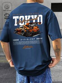 Camiseta de algodón acanalado para hombre, estampado del club de superdeportivos, ropa deportiva de estilo universitario para primavera y verano, camiseta de manga corta azul vaquera suave y transpirable para hombre. - Azul vaquero - Ver 2