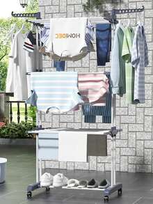 1 pieza Toallero de pie de 4 niveles de tubo de hierro, gris o azul, secadora plegable de varios niveles, regalo para vacaciones de verano - Multicolor - Ver 1