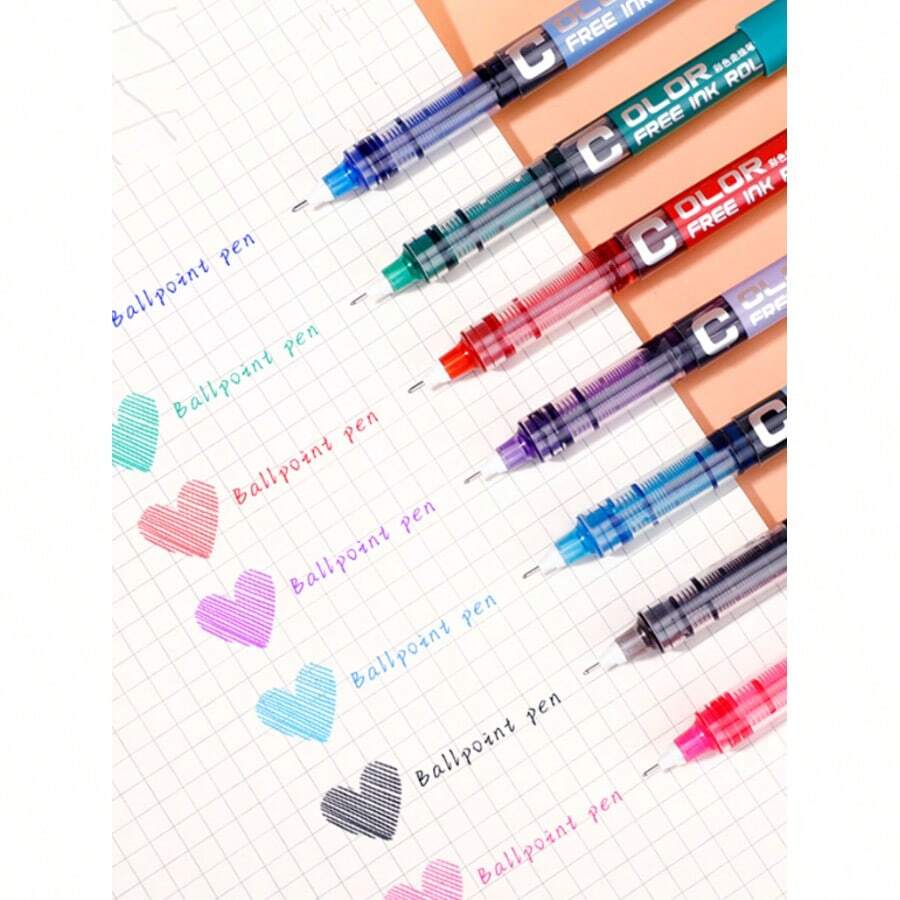 4 pezzi Penna a sfera a inchiostro liquido dritto di colori mediorientali, asciugatura rapida, colore casuale, per forniture scolastiche, ritorno a scuola