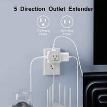 Extensor de enchufe múltiple de pared con enchufe, extensor de enchufe múltiple con salidas de 5AC, pequeño divisor de toma de corriente para viajes, hogar, oficina, dormitorio - Multicolor - Ver 3