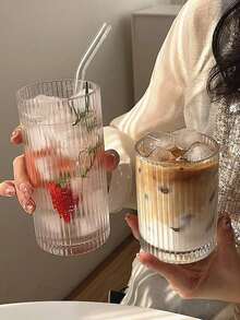 6/1pc Straight Vertical Striped Glass Cup Suitable For Coffee, Latte, Juice, Milk, Fruit Tea In Home