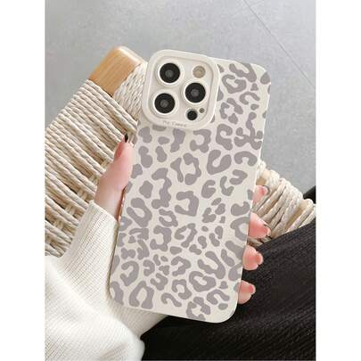 1 pieza Funda de teléfono antideslizante de TPU personalizada con estampado de leopardo blanco, compatible con Apple 16, 15, 14, 13, 12, 11 Pro Max