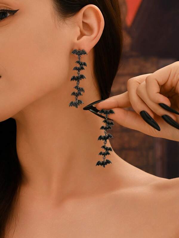 1 par de pendientes largos y colgantes con diseños de murciélago, araña y calabaza para mujer, perfectos para fiestas, festivales y accesorios personalizados