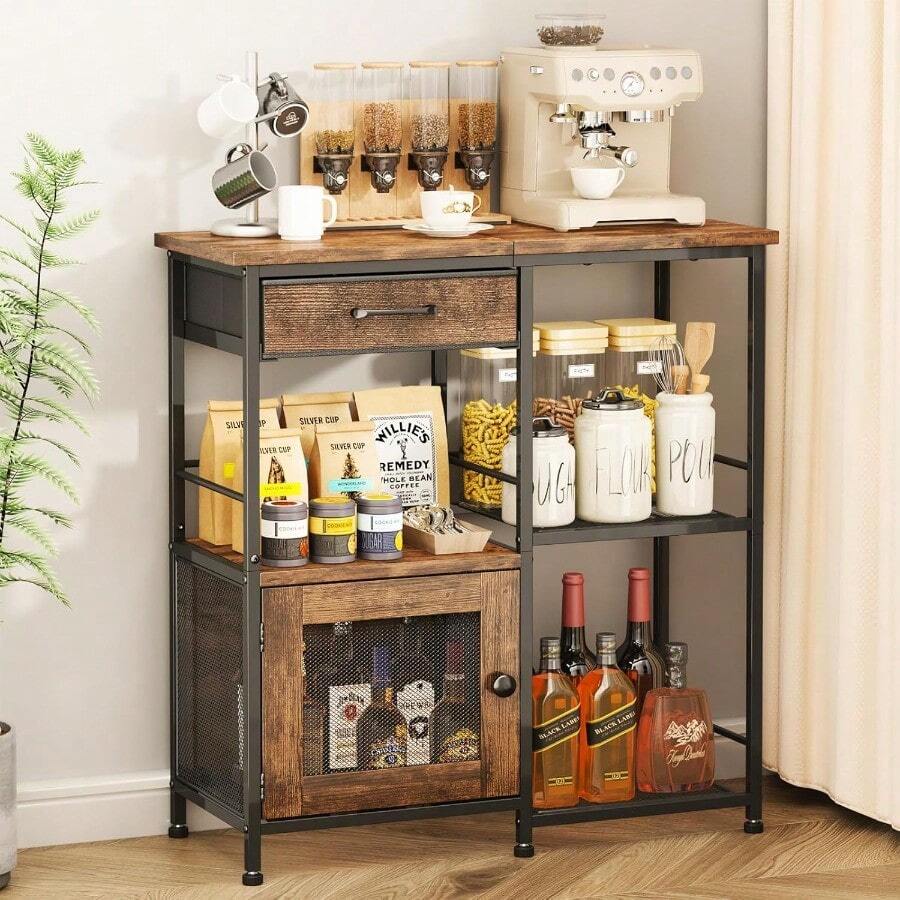 Coffee Bar Cabinet For Home Farmhouse Coffee Stand Station MultiPurpose Buffet Sideboard Cabinet With Drawers Kitchen Bar Table For Living Room Corner Small Space Espresso - Espresso - View 1