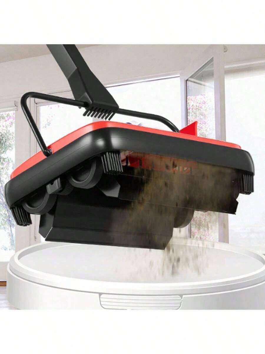 Carpet Sweeper, 6.7 In Sweeping Paths, Floor Sweeper Manual Non Electric, 300 Ml Dustbin Capacity With Comb For Home Office Rugs Hardwood Surfaces Wood Floors Laminate, Cleans Dust Pet Hair - Red - View 1