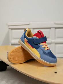 1 Pair Children's Mid-Top Sports Shoes, PU Leather Casual Running Shoes, Easy Slip-On , Lightweight Non-Slip Breathable Comfortable, Fashion Patchwork Color, Suitable For Boys And Girls - Blue - View 8