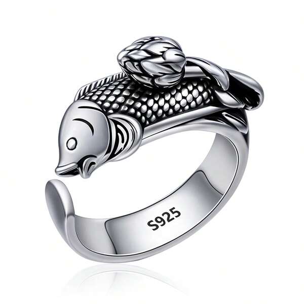 1 Peça Anel de Borla em Prata 925 Pequeno Peixe de Moda Vintage Elegante e Único, Adequado para Férias, Uso Diário, Casamento e Festa das Mulheres