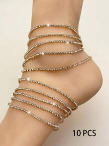 G-S Bling Blings Kette Fußkettchen Hochzeitsfotografie Requisiten Funkelndes Knöchel Armband Bollinger Bollingen Göttin AB Bunte elastische Imitations Knötchen Kette - Funkelnde Glasperlen, langanhaltend elastisches Design für Frauen, eleganter Party- und Alltagsschmuck