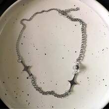 Vintage Y2K Ästhetik Pentagramm Stern Anhänger Silber Farbe Choker Kette Halskette für Frauen Coole Hip Hop Schmuck Charm Accessoires - Verschiedenfarbig - Übersicht 5