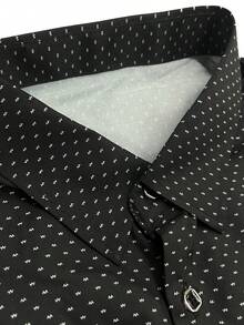 男士休闲/正式“W”印花衬衫，适合派对、晚宴、商务场合——秋季男士必备礼物。 - 黑色 - 查看 6