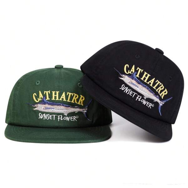 1 stuk Cathatrr Sunset Flower Snapback-pet voor heren, unieke baseballpet met letters en visborduurwerk, casual pet in street-/hiphopstijl voor lente, herfst, reizen en strand