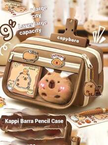 7 件/套水豚铅笔盒套装，包括铅笔盒和玩偶、5 张贴纸、可爱水豚铅笔盒、多层水豚铅笔盒、带水豚胸针的水豚袋，用于整理学校用品、钢笔、尺子、女孩铅笔盒、儿童铅笔盒（5 张随机贴纸）