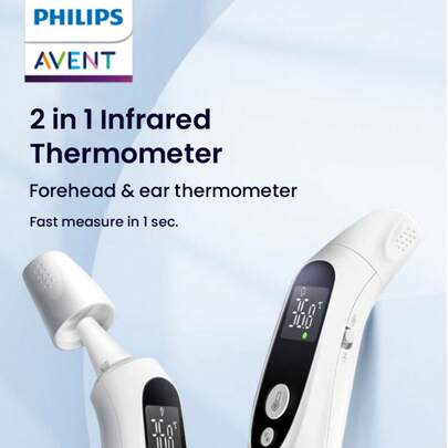PHILIPS 2-In-1 Non-Contact Forehead Thermometer, Suitable For Adults And Adolescents - LCD Display, Fever Alarm, Memory Function, Forehead Thermometer + Ear Thermometer 2-In-1 Design, Infrared Non-Contact Thermal Imaging Technology, Precise Temperature Measurement, Data Storage, Battery Powered, Built-In Temperature Sensor, Health Monitoring, Ergonomic Design, Reliable Measurement, Health Tracker, Suitable For Home Care