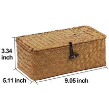 Natural Woven Storage Box With Lid, Handmade Textured, Rustic, Includes Wooden Cover For Dust Protection And Privacy, Large Capacity For Storing Underwear, Stationery, Suitable For Bedroom, Living Room, Creates A Pastoral Ambiance. Natural Material, And Durable, Keeps Desktops/Closets Tidy, Practical And Decorative Storage Solution