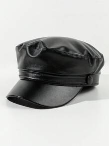 1 pieza Gorra tipo "Newsboy" de piel de PU para mujer, boina casual con visera, apta para uso diario