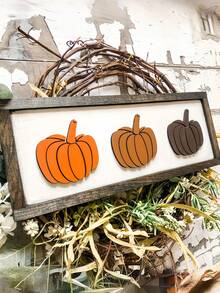 1 pieza Logotipo de calabaza de otoño de Halloween, estantería de madera con calabaza, decoración de cosecha - Decoración del hogar rural - Mural de gracia estacional para Halloween, cosecha y Navidad - Decoración de otoño para el hogar - Multicolor - Ver 3