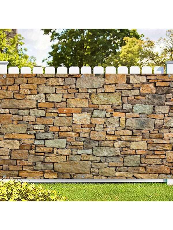 1pc Oversize Faux Brick Wall Vintage Yellow Garage Door Decor Background, Suitable For Party Backdrop, Celebration Decor, Outdoor Decor, Garden Decor, Easy To Install, Polyester Material, Angel Holiday Theme, No Electricity Or Battery Required