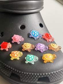 5/10pcs Glow In The Dark Detachable 3D Cartoon Turtle Shoe Charms, Decoration For Beach Sandals And Clogs - Multicolor - View 2