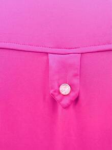 女士高腰 V 领阔腿裤连体裤不对称套装（配腰带） - 粉色 - 查看 5