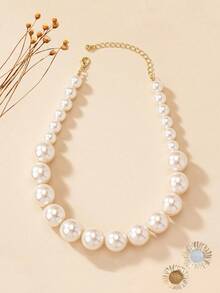 1 Vòng cổ ngọc trai lớn phóng đại cổ điển thời trang, dây chuyền, thích hợp cho phụ nữ đeo trong các bữa tiệc hàng ngày, vòng cổ to bản, trang sức cổ điển cho phụ nữ, vòng cổ quyến rũ - Màu be - Xem 5