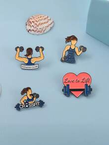 4 件装欧美创意健身女孩杠铃举重运动器材设计金属珐琅别针办公室配饰衬衫夹克珠宝圣诞节万圣节衣服别针趣味可爱教师礼物 - A - 查看 1