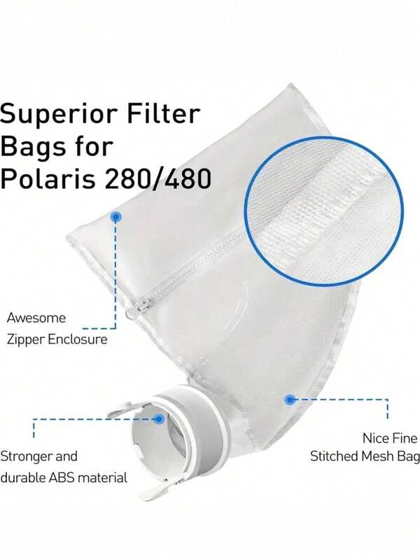 Nylon Mesh Pool Cleaner Bags, Zipper Replacement For Polaris 280 And 480 Pool Cleaners, All-Purpose Filter Bags For Pool Cleaner Replacement Parts K13 K16, 2pcs