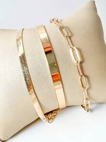 3 Pieces Minimalist Bracelet 925 Silver Plated 18K Gold - Gold - View 8