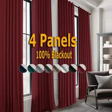 4 Panels/ Set -100% Full Blackout Velvet Curtains, Front Velvet Texture, Back Covered With White Coating, Light & Heat Block Back Tabs Window Treatment Energy Efficient Privacy Protection Drapes For Living Room And Christmas Decoration