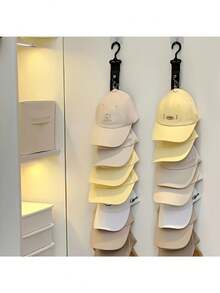 1pc Baseball Cap Storage Box With 8 Clips, Cap Organizer Hanging Rack For Closet, Space Saving Hat Storage Display For Up To 16 Caps, Lightweight Cap Storage Solution With Easy Access, Versatile Mounting Options, Keeps Caps Neat And Visible, Ideal For Home Organization And Fashion Accessories Collection - Hat Storage Box - 1 Piece - View 5