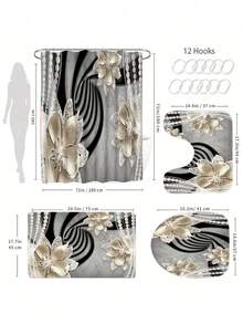 1 件/4 件浴室窗帘淋浴套装，浴帘和浴垫套装，花卉和珍珠图案浴室装饰套装，经典简约豪华浴室套装，配有 12 个挂钩