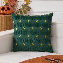 1 pezzo Federa decorativa per cuscino ricamata a motivo di zucca di Ognissanti, in morbida lana sintetica, adatta per casa, divano, camera da letto, sedia - Verde - Visualizzare 4