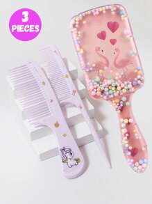 3pcs/2pcs Cartoon Hair Comb Set - Wet And Dry Combing And Styling Brush For All Hair Types, Durable ABS Plastic Handle, Perfect Gift Choice(Purple Unicorn Comb Pattern Random)