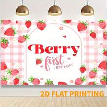 2DPink Gingham Berry First Birthday Backdrop Strawberry First Birthday Background Berry Sweet Birthday Backdrops Cake Table Decorations - Type a - View 3