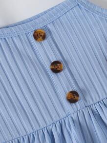 3pcs/Set Baby Girls Floral Print Solid Color Ribbed Button Strap Dress Set