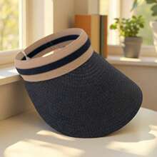 قبعة قش شمسية كاكي لصيف أحادية القطعة، قبعة واقية من الشمس للخارج