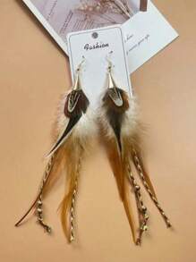 1 Pair Of Exquisite Feather Drop Earrings - Unique Retro-Inspired Design, Versatile For Daily Wear, Perfect Party Accessories, Bold -Inspired Jewelry - Thoughtful Gift Idea For Women