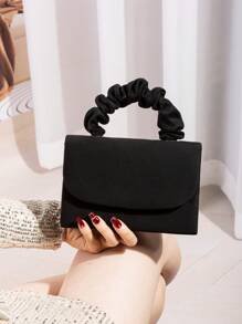 迷人、优雅、精致的灯芯绒手提包，磁性按扣闭合褶皱手腕手包适合女性日常使用、生日派对、婚礼、送给女士和情人节的最佳礼物、派对舞会包 - 黑色 - 查看 2
