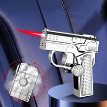 Stylish Firearm-Design Butane Lighter - Windproof Ignition, One-Hand Operation With Metallic Texture Grip - Outdoor BBQ & Candle Lighting Essential - Ideal Men's Practical Gift (Butane-Free), Firearmshaped Lighter