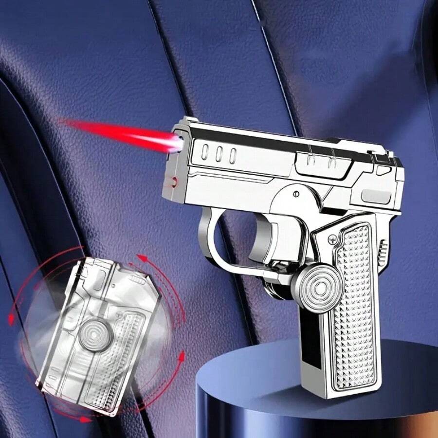 Stylish Firearm-Design Butane Lighter - Windproof Ignition, One-Hand Operation With Metallic Texture Grip - Outdoor BBQ & Candle Lighting Essential - Ideal Men's Practical Gift (Butane-Free), Firearmshaped Lighter