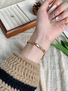 1pc Exquisite Women's Rhinestone Fine Watch Strap Square Gold Casual Versatile Quartz Wristwatch, Suitable For Everyday Wear Daily Matching