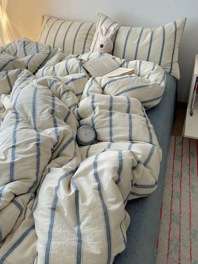 3pcs 100% Polyester Vintage Striped Duvet Cover Set, 2 Pillow Shams + 1 Duvet Cover (No Bed Sheet)