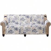 Pink And Green Patchwork Couch Cover, Quilted Large Sofa Slipcover, 70 Width, Slip Resistant Furniture Protector, 2 Strap, Washable Dog-Friendly Couch Cover, Design